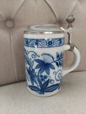 Vintage Hutschenreuther Gruppe Blue Beer Stein With Pewter Lid picture