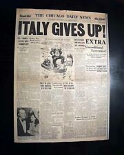 Great ITALY SURRENDERS World War II Military Armistice 1943 Old WWII Newspaper  picture