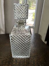 Vintage Rectangular Diamond Cut Glass Liquor Decanter with Stopper picture