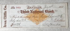 SBB60 Bank Check Third National Bank New York 1887 Iron Cliffs Co picture