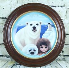 Margaret Keane Seal Polar Bear Penguin Pu's Polar Playground Framed Plate 1990 picture