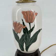 Ethan Allen Hand-Painted Tulips Porcelain Brass Lamp Composite Wood Stand 21
