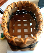 Artisan Handcrafted Woven Basket Earth Tone WHEAT+Forest Green Accent5.25x3 7/8” picture