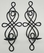 Two(2) Vintage Wrought Iron Wall Hanging Candle Holders Loop Design Has Rust picture