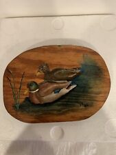 Vntg Wooden Mallard Duck Hand Painted Plaque Rare Signed VS 1986 NICE See Photos picture