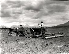 LG38 1935 2nd Gen Restrike Photo ALASKAN FARMER PULLING DISC HARROW WITH TRACTOR picture