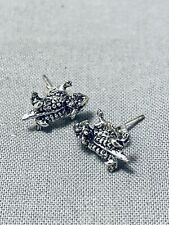 WHIMSICAL NAVAJO STERLING SILVER TOAD EARRINGS picture