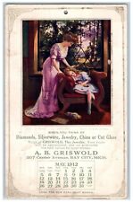 1912 New Year Mother And Daughter Jeweler Griswold Calendar Bay City MI Postcard picture