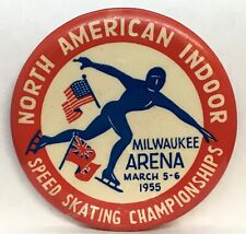1955 North American Indoor Speed Skating Championships Milwaukee Arana Pinback picture
