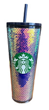 Starbucks Tumbler 2020 Holiday Blue Purple Sequin 24 oz Cold Cup Straw NEW picture