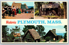 Postcard Historic Plymouth, MA Multiview Pilgrims Mayflower B20 picture