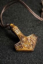 God Thor Mjolnir with Norse beast, Vikings warriors amulet - hand carved piece picture