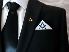 Masonic Plain Hankercheif White  with Navy Blue embroidered Freemasons S&C picture
