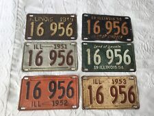 Vintage Illinois License Plates Same Number “16 956” 1949, 1951-1955 Six Total picture