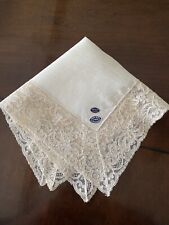 Vintage French Alencon Lace Trimmed HANKY Irish Linen Tags Beige 13