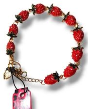 Betsey Johnson red strawberry bracelet gold tone adjustable 🍓 Yummy  picture