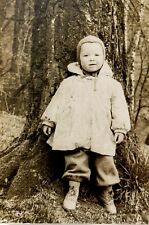 1950s Vintage Snapshot little child near big tree Soviet Era Portrait Photo picture