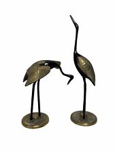 MCM Vtg Brass Heron Crane Black Enamel Goldtone Bird Sculptures Art Deco Style picture
