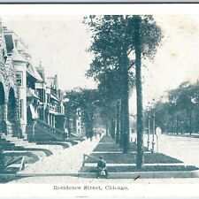 c1900s Chicago Residence Street Postcard Road Gilded Age Mansions Houses Boy A71 picture