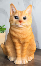 Realistic Adorable Fat Feline Orange Tabby Cat Kitten Sitting Figurine 7.5