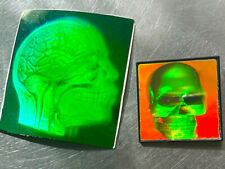 2 Vintg 1980s Holograms, True 3D Effects. Skull/Brain. A.H. Prismatic Skull Pin. picture