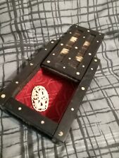 OLD ANTIQUE PORCUPINE QUILL BOX  INLAID BOX VELVET LINED WITH CARVING PIECE picture
