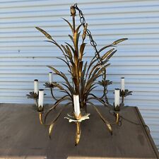 Vintage MCM Hollywood Regency Italian Gold Tone Wheat 8 Light Chandelier picture