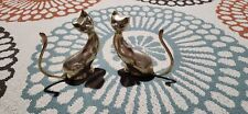 Pair of Vintage MCM Brass Cat Figurines Long Tail Mid Century Modern picture