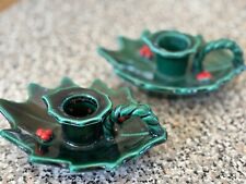 Vintage Lefton Christmas Holly Berry Ceramic Candle Holders Green Red picture