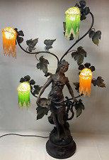 Muse Poetique, L & F Moreau Sculpture, Antique Spelter Light Lamp Female Figure picture