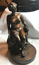 Vintage Bronze ? Sitting Woman Nude Draped Harp Sculpture Statute 9.25