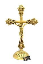 Handmade Brass Lord Jesus On Holy Cross Statue Figurine Antique Yellow picture