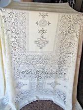 Vintage Quaker Lace Style Dinner Tablecloth - Creamy Ivory w Looped Edging picture