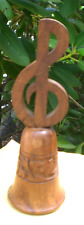 Vintage Carved Wooden Bell w/ Treble Clef on Top & Flower Design in Center picture