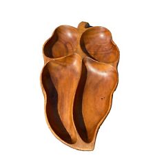 Vintage MCM Monkey Pod Wood Carved Serving Divided Nut Bowl Hand Crafted Dish picture