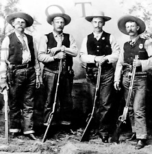 ANTIQUE 8X10 REPRODUCTION PHOTO 4 LAWMEN WITH WINCHESTER 1873 1876 RIFLES  picture