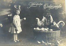 Little Girl In Easter costume Antique Vintage Studio RPPC Rooster Chicks￼ picture