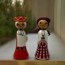 Vintage Hand Painted Soviet Latvia Traditional Wooden Peg Dolls Russian Folk 70s picture