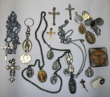 Vintage Religious Lot Christian Medals Rosary Jewelry Cross Necklace Religion picture