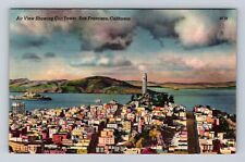 San Francisco CA-California, Aerial City & Bay View Coit Tower, Vintage Postcard picture