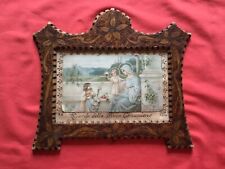 Vintage First holy communion remembrance picture with wood frame Italy 1950th picture