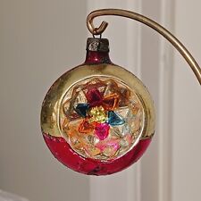 Vintage Christmas Glass Starburst Bulb Ornament Poland Indent Star Painted picture