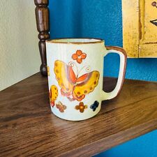 Vtg Otagiri Brown Speckled Butterfly Flower Coffee Mug picture
