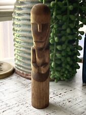Hand Carved Wood Folk Art Easter Island Style Tiki Figurine Sculpture 5.5” picture