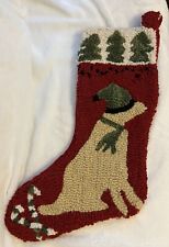 Hand Hooked Yellow Lab Stocking 100 Wool- Velveteen Back, Christmas Dog Decor picture