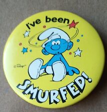 I'VE BEEN SMURFED 2-1/4 inch Pinback Button from the 1980s. Yellow background. picture