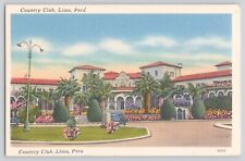 Postcard Peru Lima Country Club Exterior View Vintage Linen Era With Stamp picture
