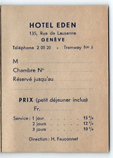 1950s HOTEL EDEN GENEVE 135 RUE DE LAUSANNE FOLDOUT ADVERTISING CARD Z5717 picture