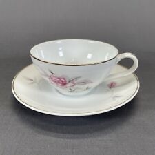 Vintage Nasco Rose Arbor Tea Cup and Saucer Pink Rose Gray Leaves picture