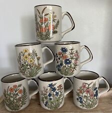 VTG Takahashi Japan Stoneware Floral Coffee Cup Mug Wildflower Speckled Set of 6 picture